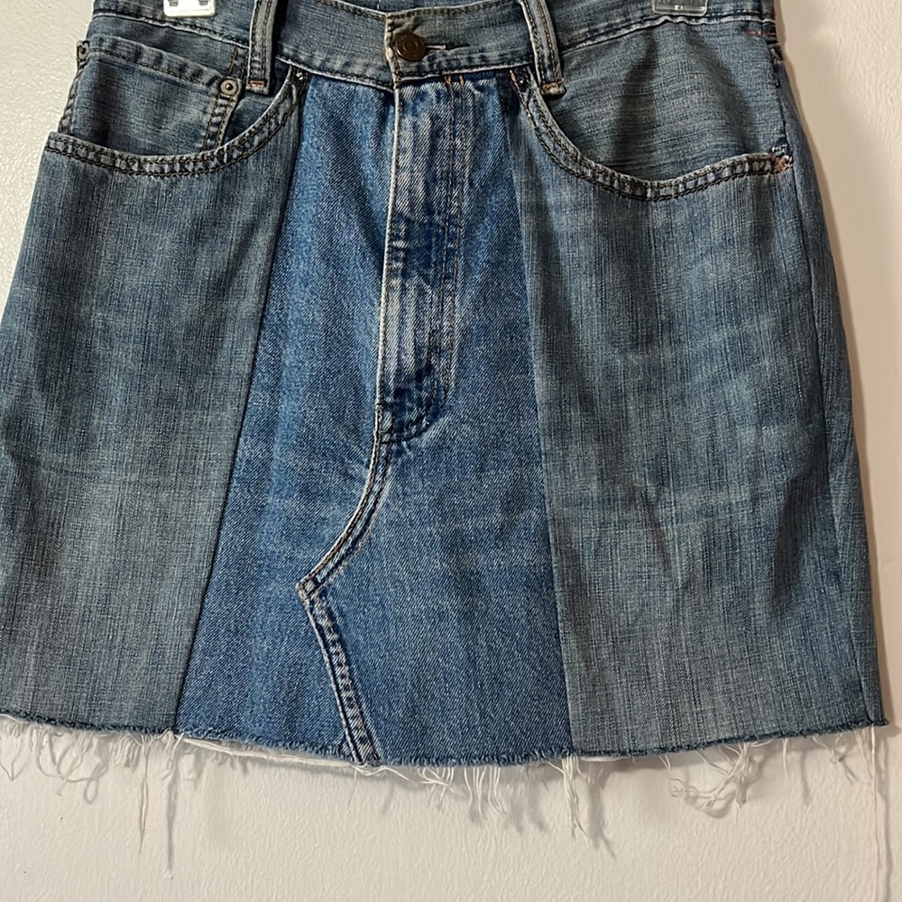Urban Renewal Recycled Levi’s Two-Tone Patched Vintage Denim Mini Skirt - Picture 7 of 8